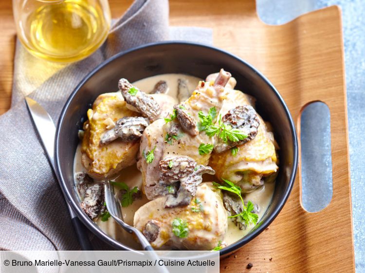 Fricassée de volaille de Bresse au vin jaune et morilles, gratin de ...